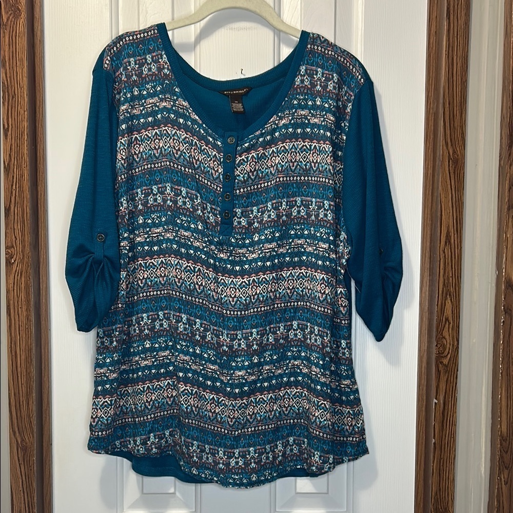 Bit & Bridle Blue and White Patterned Blouse